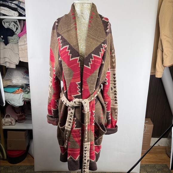 Ralph Lauren Women’s XXL Hand Knit Tribal Shawl Cardigan Sweater NWT Belted - Picture 5 of 8